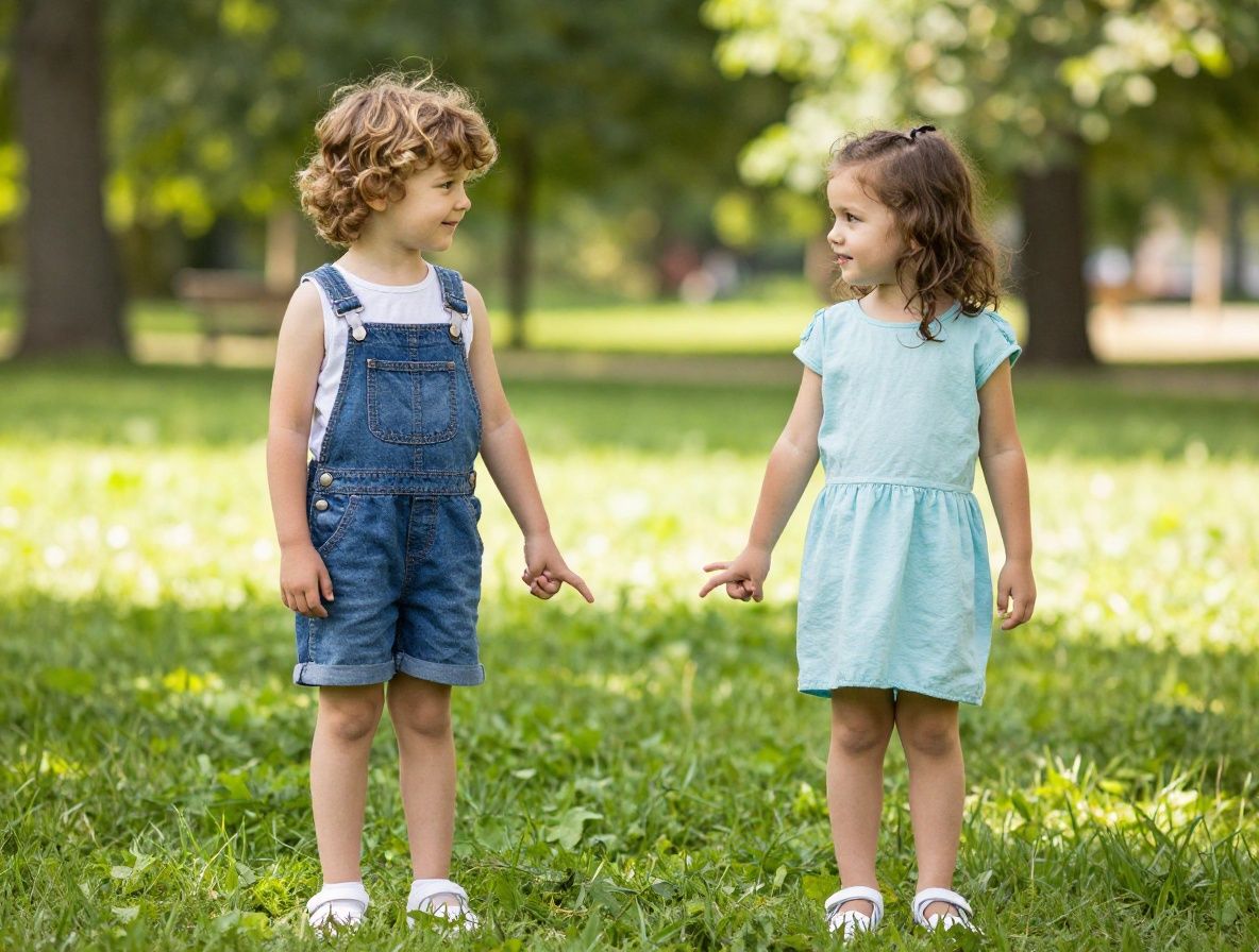 Двое детей держатся за руки в парке, теплый солнечный день, символизирует теорию привязанности